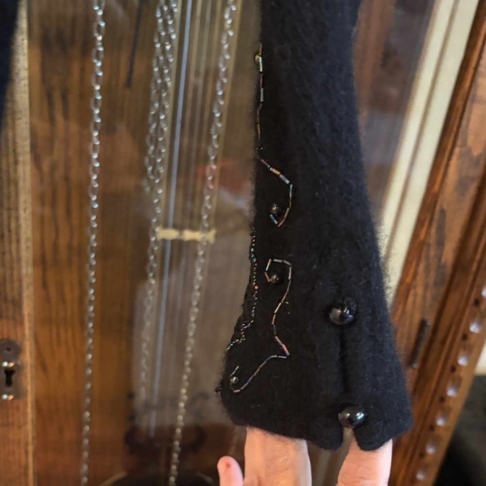 Andrea Harbor Black Beaded and Lace Rabbit Hair Sweater - Picture 4 of 5